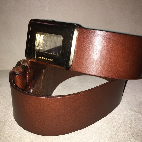 NWT - MICHAEL KORS BROWN/GOLD LOCK LEATHER BELT - Picture 2 of 6